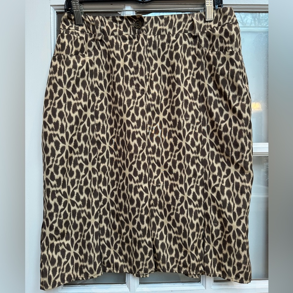 Georges Rech Silk French Designer Classic Animal Print Skirt FR 42 US Size 10